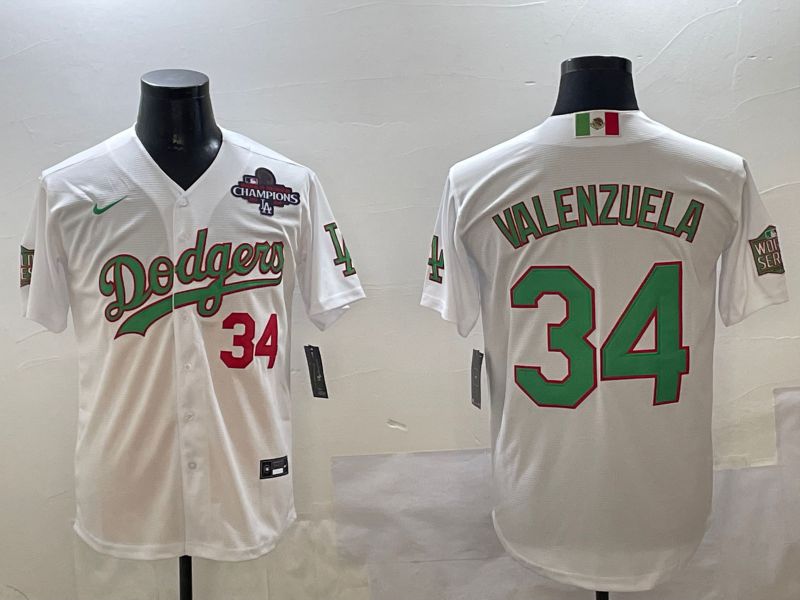 Men Los Angeles Dodgers 34 Valenzuela White Fashion Game 2025 Nike MLB Jersey style 3062